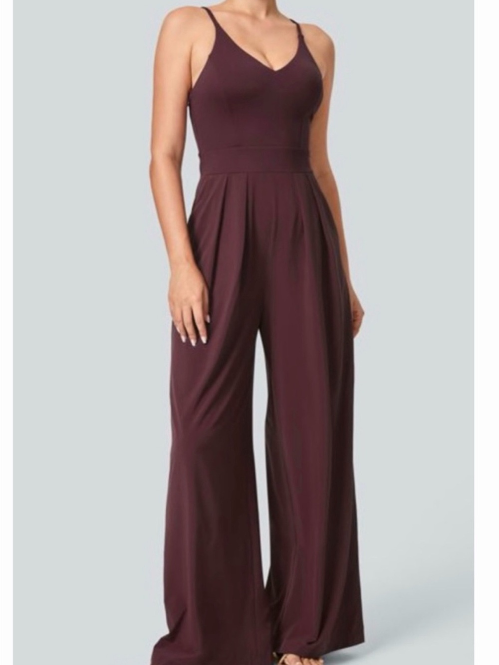 HALARA V-Neck Wide-Leg Jumpsuit in Plum